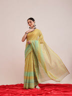 Hiral Fashion Olive Chanderi Cotton Blend Geomatric Digital Printed Saree