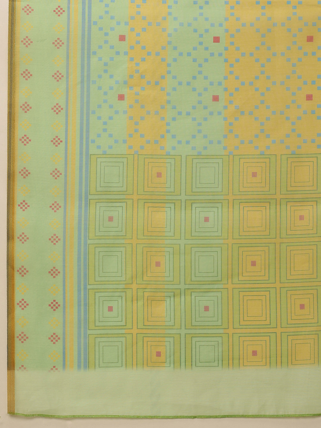 Hiral Fashion Olive Chanderi Cotton Blend Geomatric Digital Printed Saree