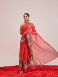 Hiral Fashion Red Chanderi Cotton Blend Fruits Digital Printed Saree