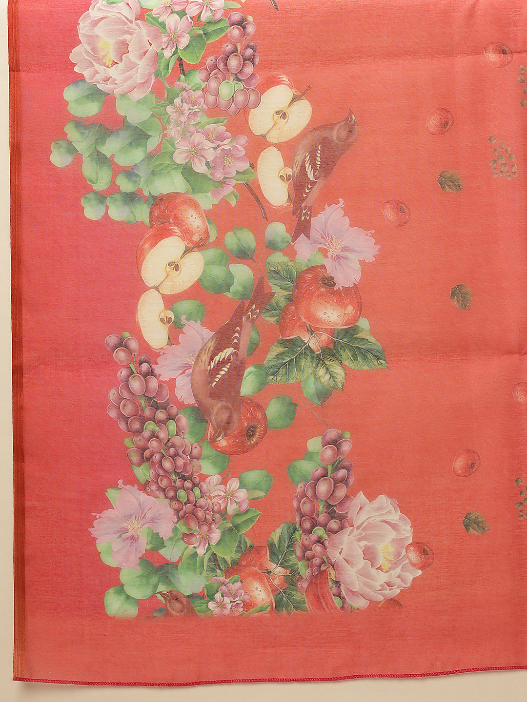 Hiral Fashion Red Chanderi Cotton Blend Fruits Digital Printed Saree