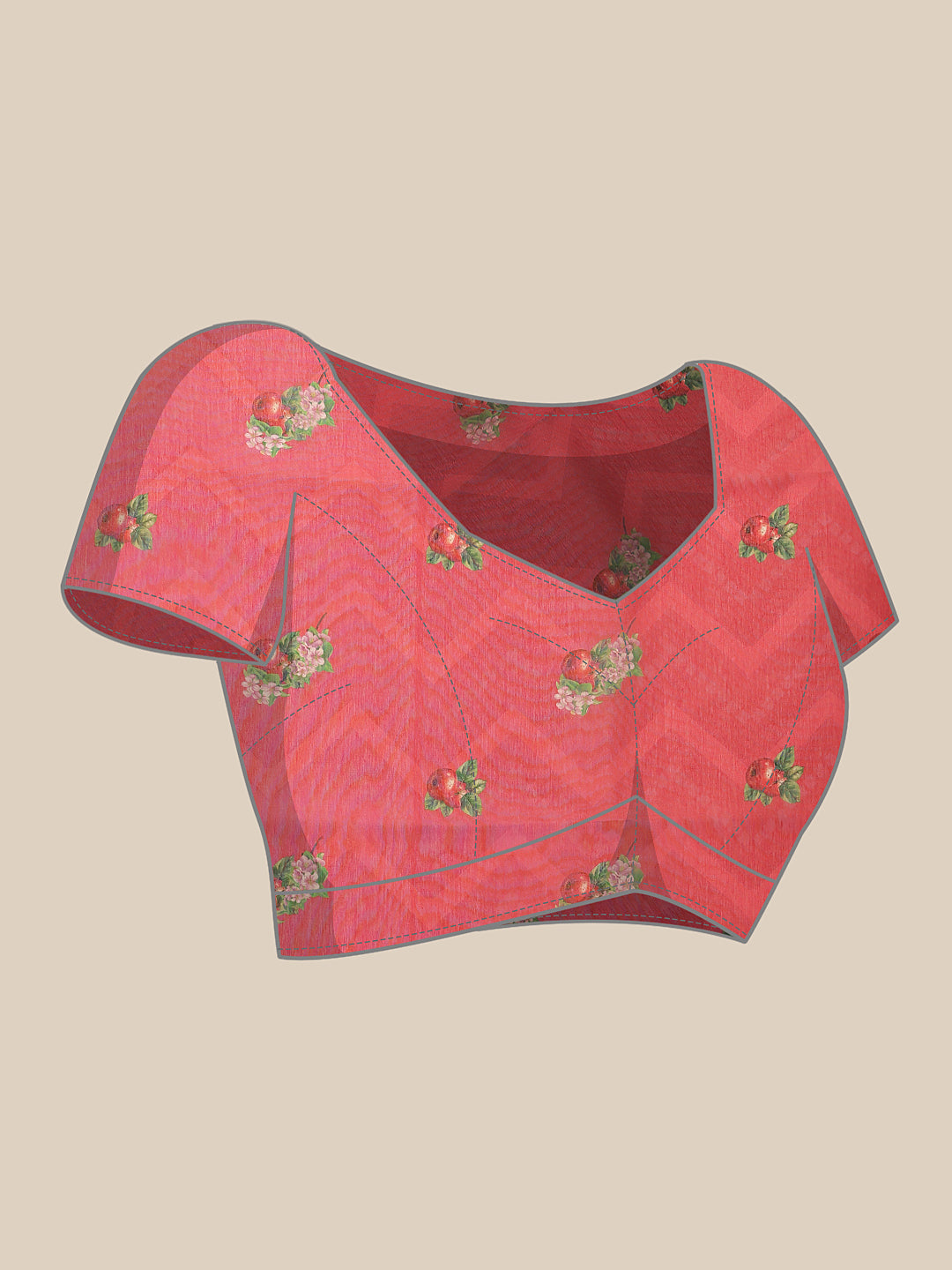 Hiral Fashion Red Chanderi Cotton Blend Fruits Digital Printed Saree