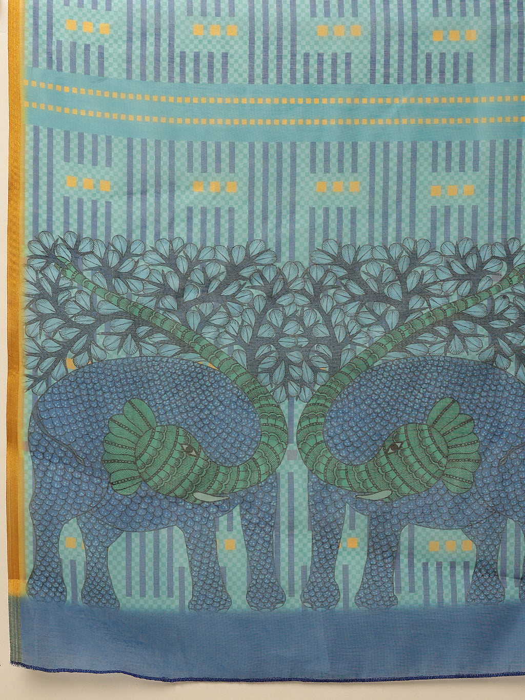 Hiral Fashion Teal Chanderi Cotton Blend Abstract Digital Printed Saree