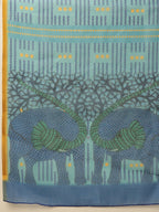 Hiral Fashion Teal Chanderi Cotton Blend Abstract Digital Printed Saree