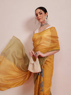 Hiral Fashion Yellow Chanderi Cotton Blend Abstract Digital Printed Saree