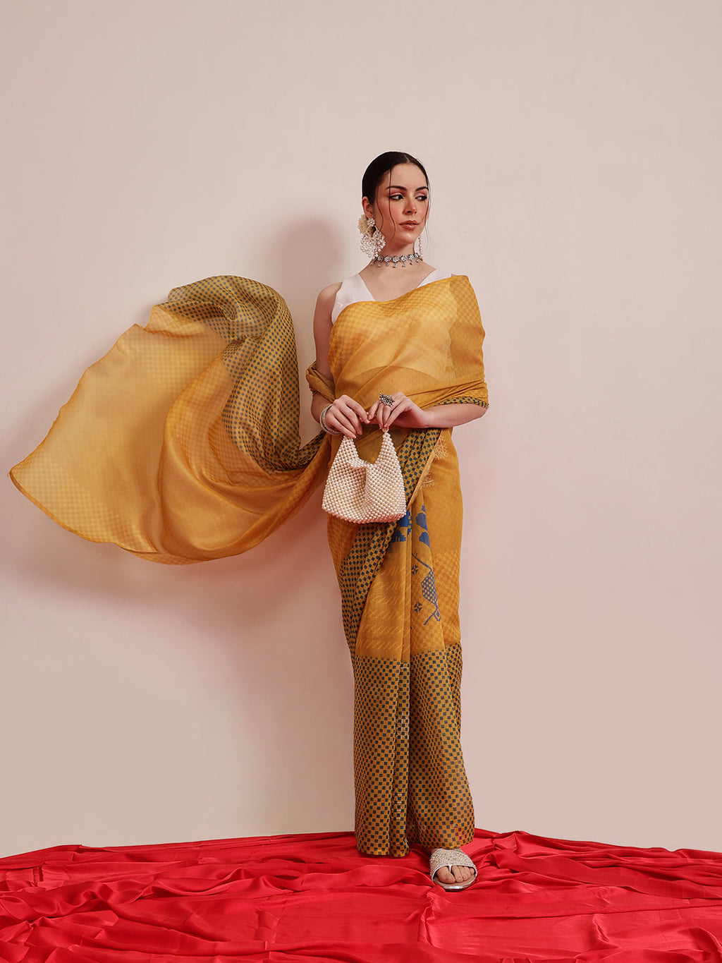 Hiral Fashion Yellow Chanderi Cotton Blend Abstract Digital Printed Saree