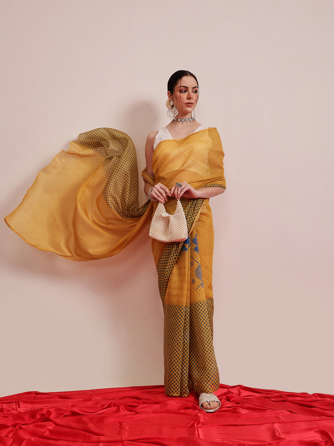Hiral Fashion Yellow Chanderi Cotton Blend Abstract Digital Printed Saree