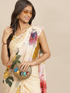Hiral Fashion Cream Bollywood Chiffon Floral Digital Printed Saree