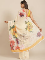 Hiral Fashion Cream Bollywood Chiffon Floral Digital Printed Saree