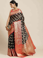 Black Pure Silk Woven Zari Design Animal Saree with Unstitched Blouse - Hiral Fashion