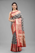 Gray Pure Silk Woven Zari Design Animal Saree with Unstitched Blouse - Hiral Fashion