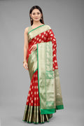 Red Pure Silk Woven Zari Design Animal Saree with Unstitched Blouse - Hiral Fashion
