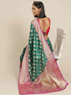 Turquoise Pure Silk Woven Zari Design Animal Saree with Unstitched Blouse - Hiral Fashion