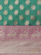 Turquoise Pure Silk Woven Zari Design Animal Saree with Unstitched Blouse - Hiral Fashion