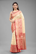 White Pure Silk Woven Zari Design Animal Saree with Unstitched Blouse - Hiral Fashion