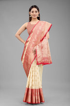 White Pure Silk Woven Zari Design Animal Saree with Unstitched Blouse - Hiral Fashion