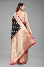 Black Pure Silk Woven Zari Design Floral Saree with Unstitched Blouse - Hiral Fashion