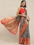 Gray Pure Silk Woven Zari Design Floral Saree with Unstitched Blouse - Hiral Fashion