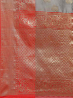 Gray Pure Silk Woven Zari Design Floral Saree with Unstitched Blouse - Hiral Fashion