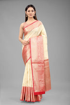 White Pure Silk Woven Zari Design Floral Saree with Unstitched Blouse - Hiral Fashion