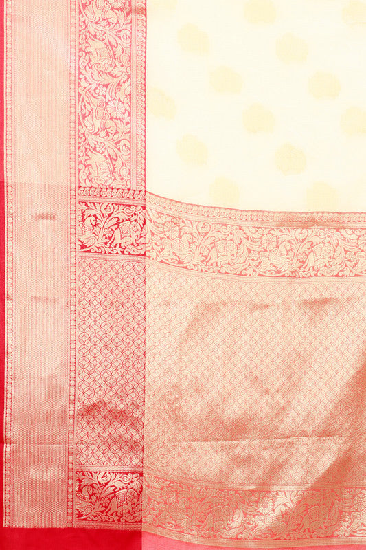 White Pure Silk Woven Zari Design Floral Saree with Unstitched Blouse - Hiral Fashion