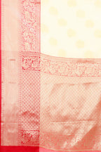 White Pure Silk Woven Zari Design Floral Saree with Unstitched Blouse - Hiral Fashion