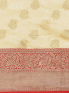 White Pure Silk Woven Zari Design Floral Saree with Unstitched Blouse - Hiral Fashion