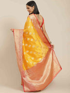 Yellow Pure Silk Woven Zari Design Floral Saree with Unstitched Blouse - Hiral Fashion
