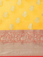 Yellow Pure Silk Woven Zari Design Floral Saree with Unstitched Blouse - Hiral Fashion