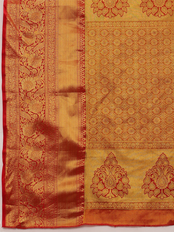 Green Pure Silk Woven Zari Design Geomatric Saree with Unstitched Blouse - Hiral Fashion