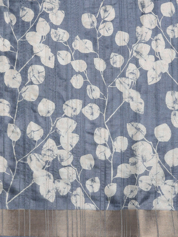 Blue Silk Blend Digital Print Floral Saree with Unstitched Blouse - Hiral Fashion