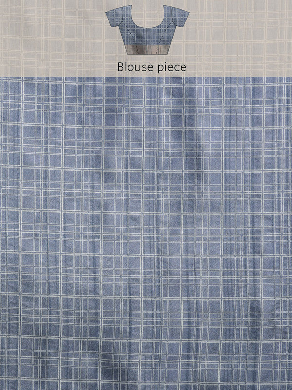 Blue Silk Blend Digital Print Floral Saree with Unstitched Blouse - Hiral Fashion