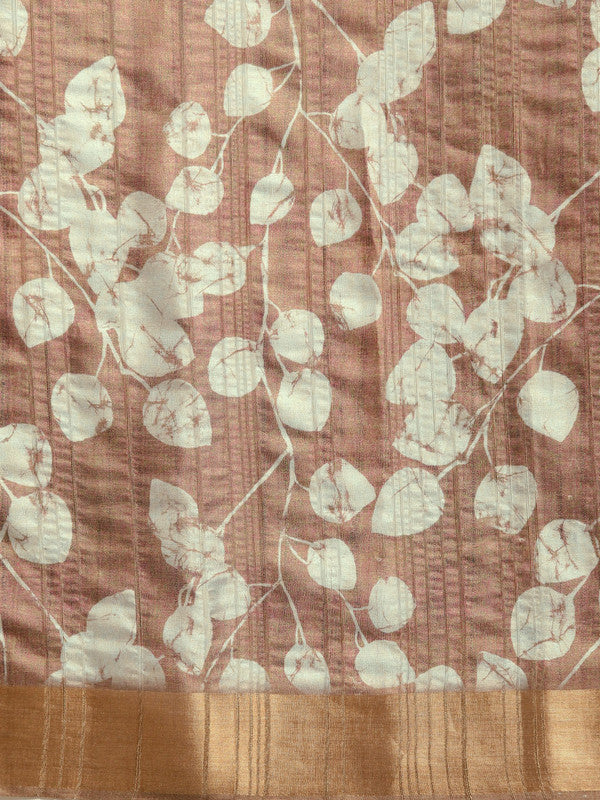 Brown Silk Blend Digital Print Floral Saree with Unstitched Blouse - Hiral Fashion