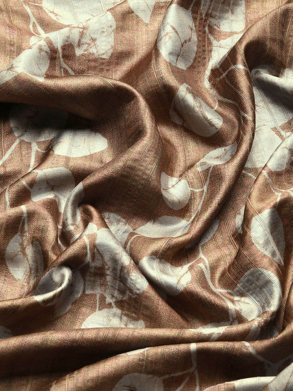 Brown Silk Blend Digital Print Floral Saree with Unstitched Blouse - Hiral Fashion