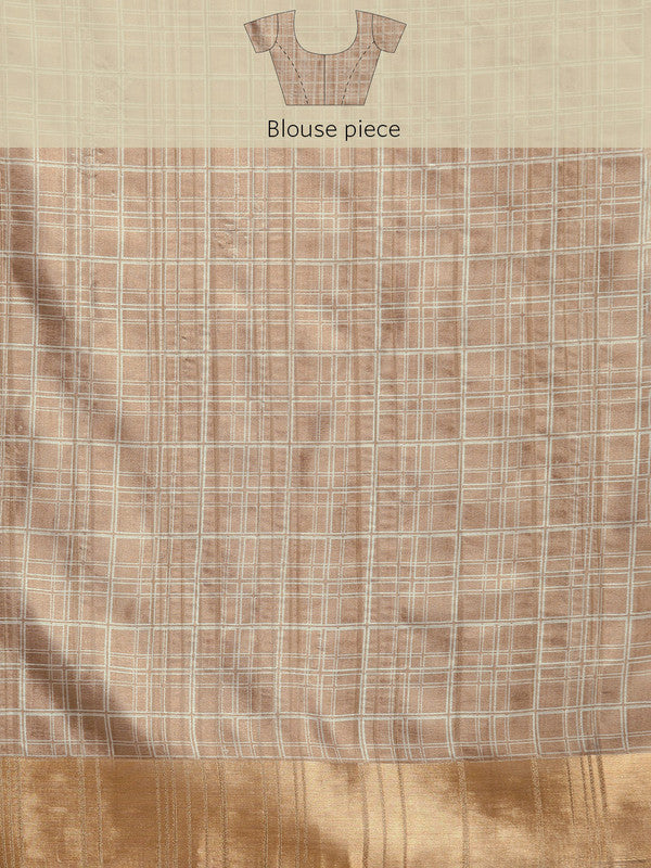 Brown Silk Blend Digital Print Floral Saree with Unstitched Blouse - Hiral Fashion