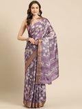 Lavender Silk Blend Digital Print Floral Saree with Unstitched Blouse - Hiral Fashion