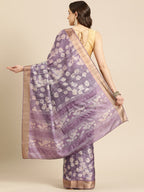 Lavender Silk Blend Digital Print Floral Saree with Unstitched Blouse - Hiral Fashion