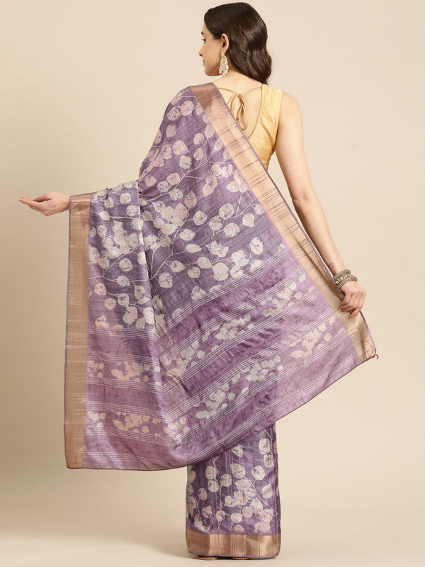 Lavender Silk Blend Digital Print Floral Saree with Unstitched Blouse - Hiral Fashion