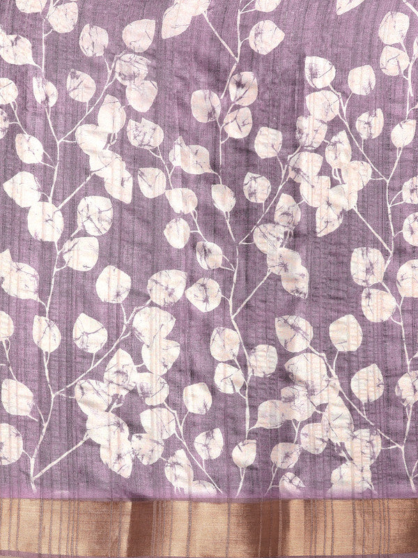 Lavender Silk Blend Digital Print Floral Saree with Unstitched Blouse - Hiral Fashion