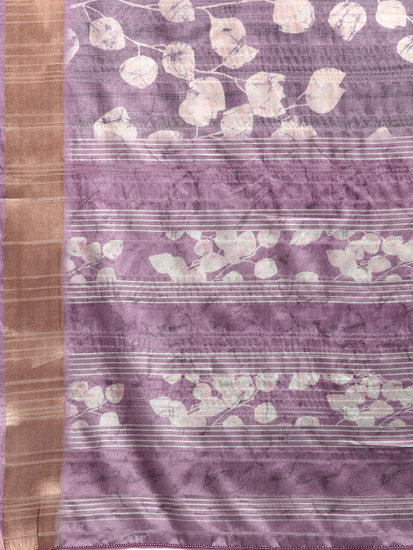 Lavender Silk Blend Digital Print Floral Saree with Unstitched Blouse - Hiral Fashion
