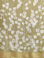 Olive Silk Blend Digital Print Floral Saree with Unstitched Blouse - Hiral Fashion