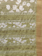 Olive Silk Blend Digital Print Floral Saree with Unstitched Blouse - Hiral Fashion