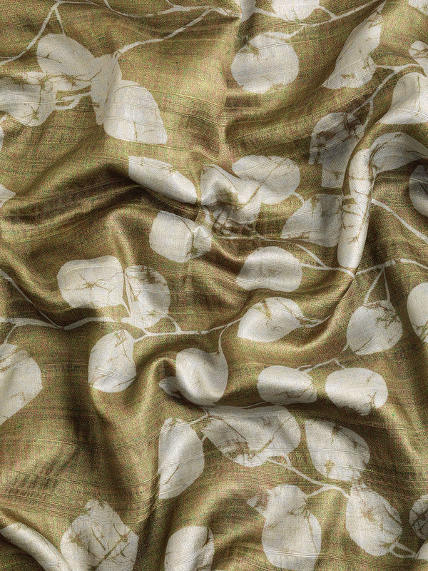 Olive Silk Blend Digital Print Floral Saree with Unstitched Blouse - Hiral Fashion