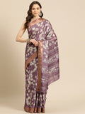 Purple Silk Blend Digital Print Floral Saree with Unstitched Blouse - Hiral Fashion