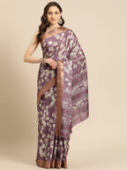 Purple Silk Blend Digital Print Floral Saree with Unstitched Blouse - Hiral Fashion