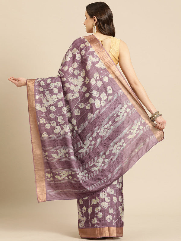 Purple Silk Blend Digital Print Floral Saree with Unstitched Blouse - Hiral Fashion