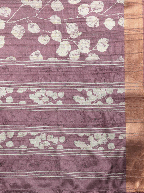 Purple Silk Blend Digital Print Floral Saree with Unstitched Blouse - Hiral Fashion