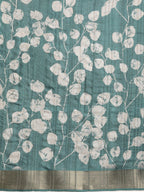 Turquoise Silk Blend Digital Print Floral Saree with Unstitched Blouse - Hiral Fashion
