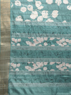 Turquoise Silk Blend Digital Print Floral Saree with Unstitched Blouse - Hiral Fashion