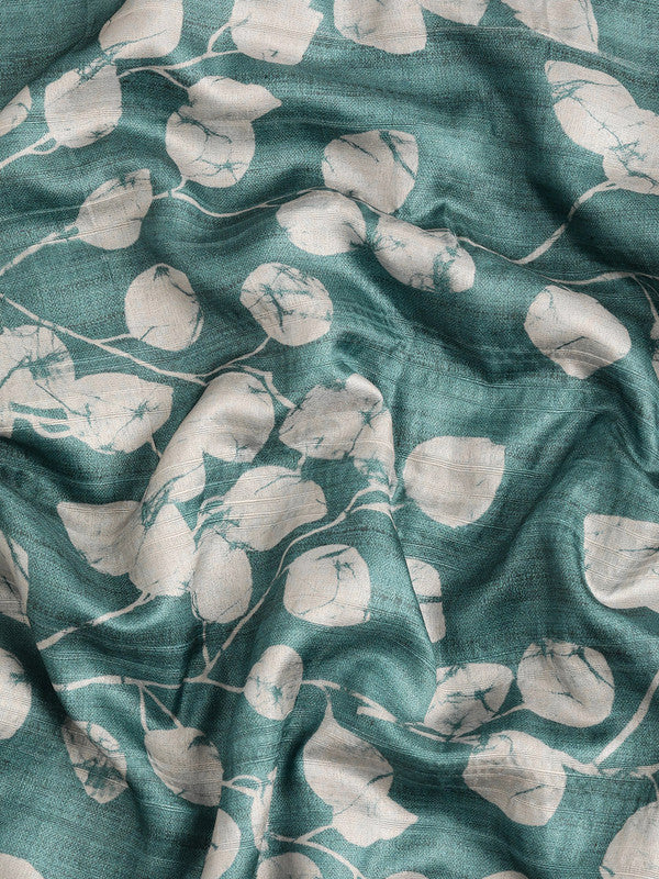Turquoise Silk Blend Digital Print Floral Saree with Unstitched Blouse - Hiral Fashion