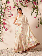 Hiral Fashion Beige Banarasi Art Silk Floral Digital Printed Saree